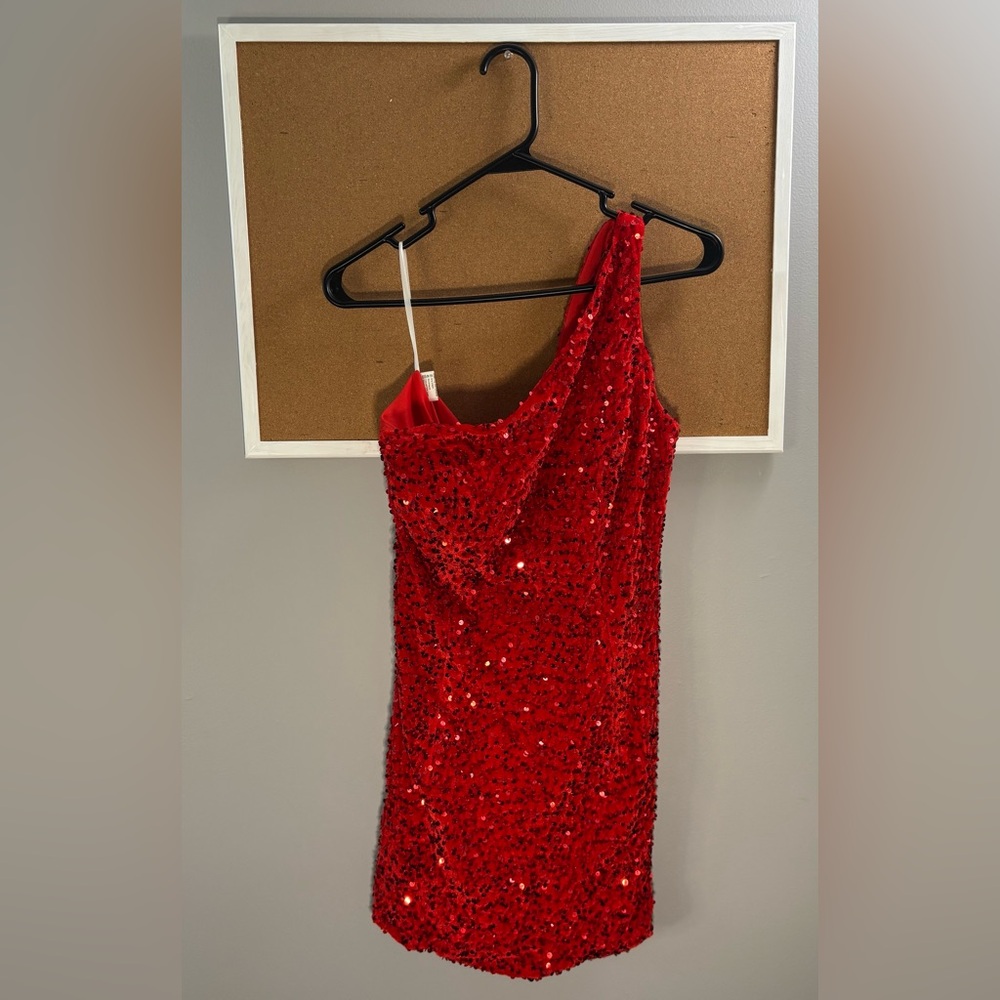 One Shoulder Red Sequin Dress